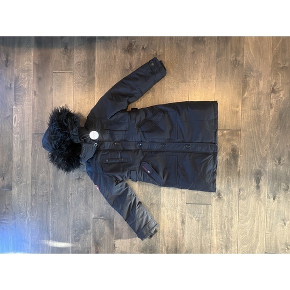 Canada Weather Gear Long Puffer Parka Coat, Black with Black Fur Trim, Small - Picture 1 of 16